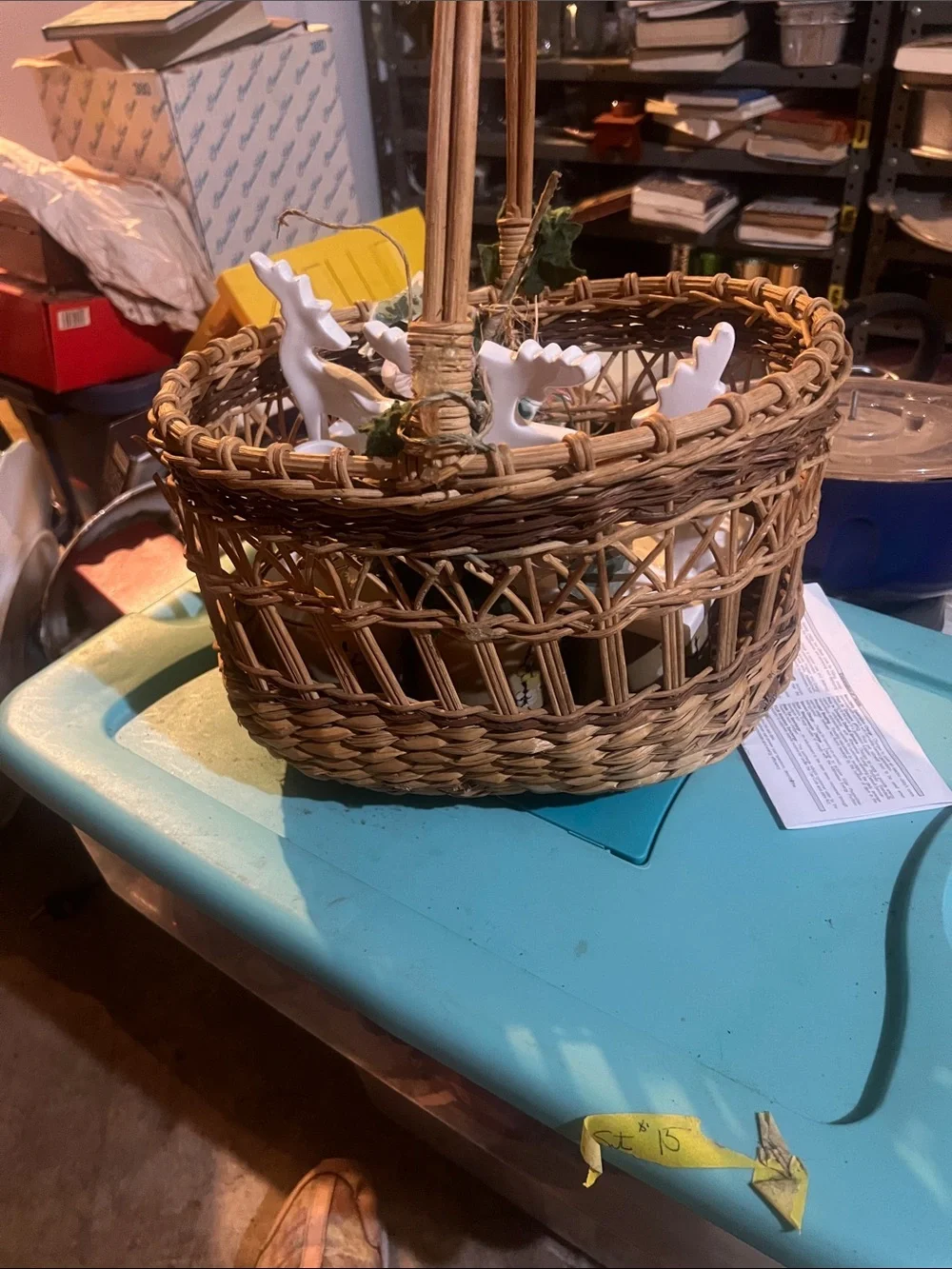 Handwoven Brown Rattan Decorative Basket with Handle w/o contents